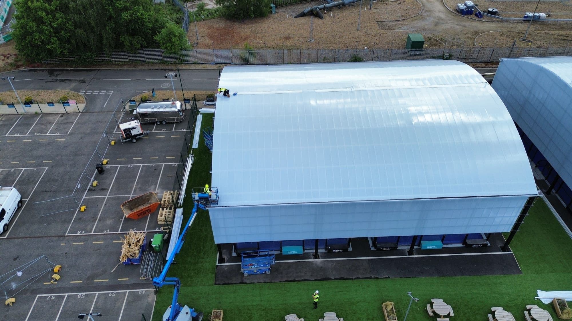 Aerial commercial roofing project